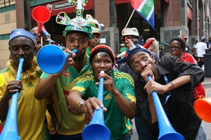 World Cup fans blowing the now world famous vuvuzelas